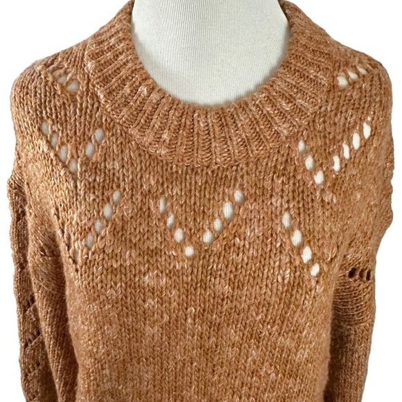 Madewell Pointelle Bubble-Sleeve Pullover Sweater in Marled Acorn Brown Small - Picture 9 of 14